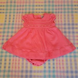 LITTLE ME 🌺 Vintage 2pc Coral Smocked Floral Embroidery Ruffled Dress Outfit 3M